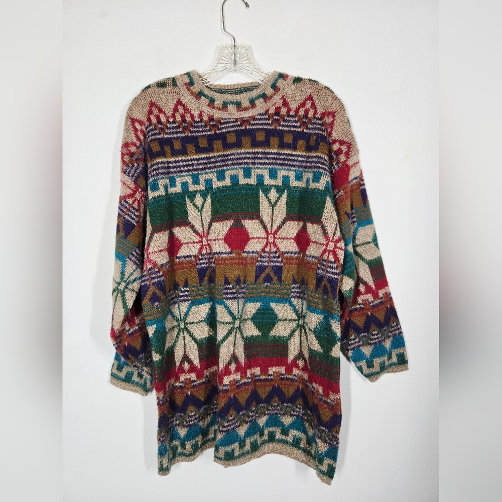 Needles & Yarn Colorful Snowflake Knit Pattern Sweater, Size Medium